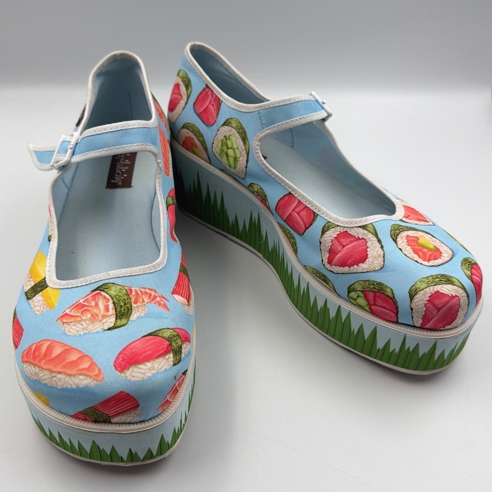 Hot Chocolate Design Sushi Mary Jane Platform Shoes Blue Novelty Women's Size 11 - Picture 2 of 9